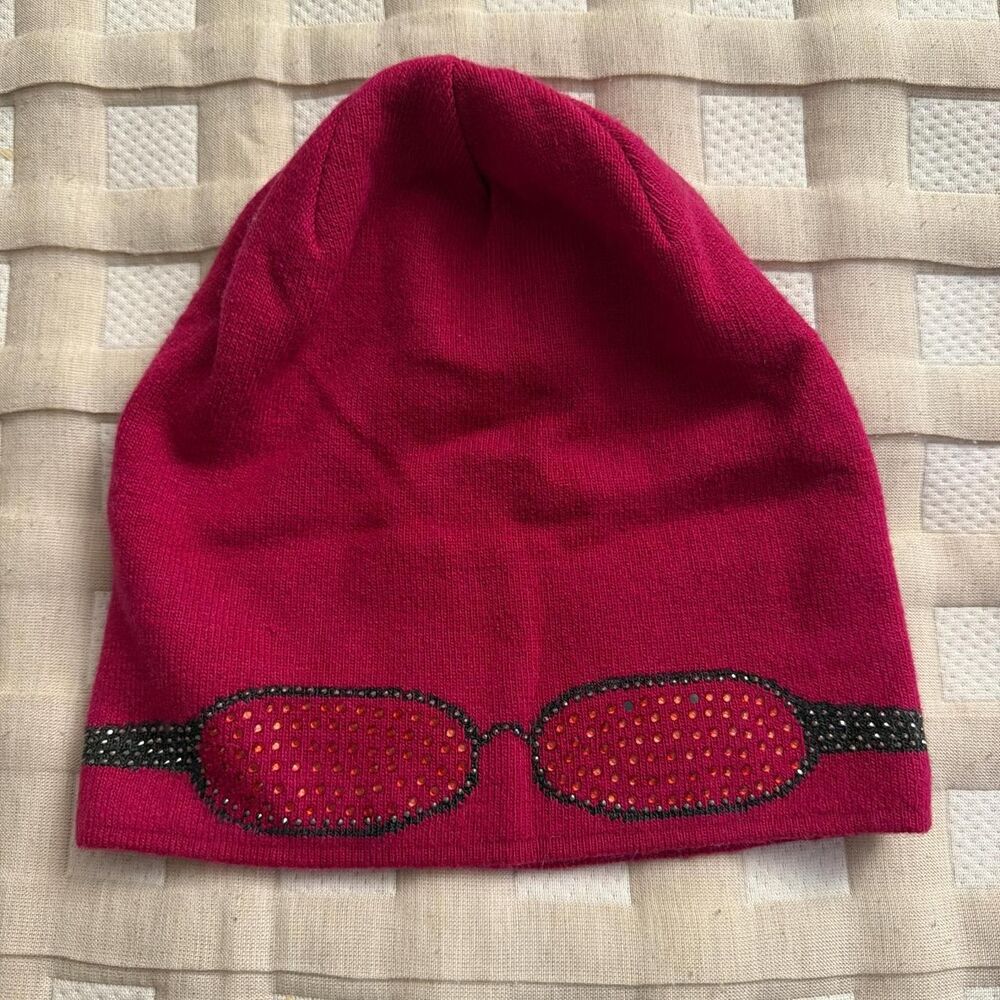 Bright Pink beanie with rhinestone glasses